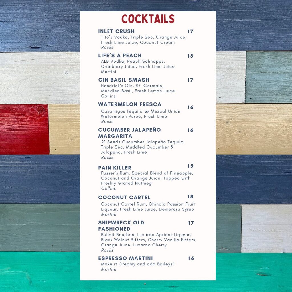 Red Lobster Drink Menu 